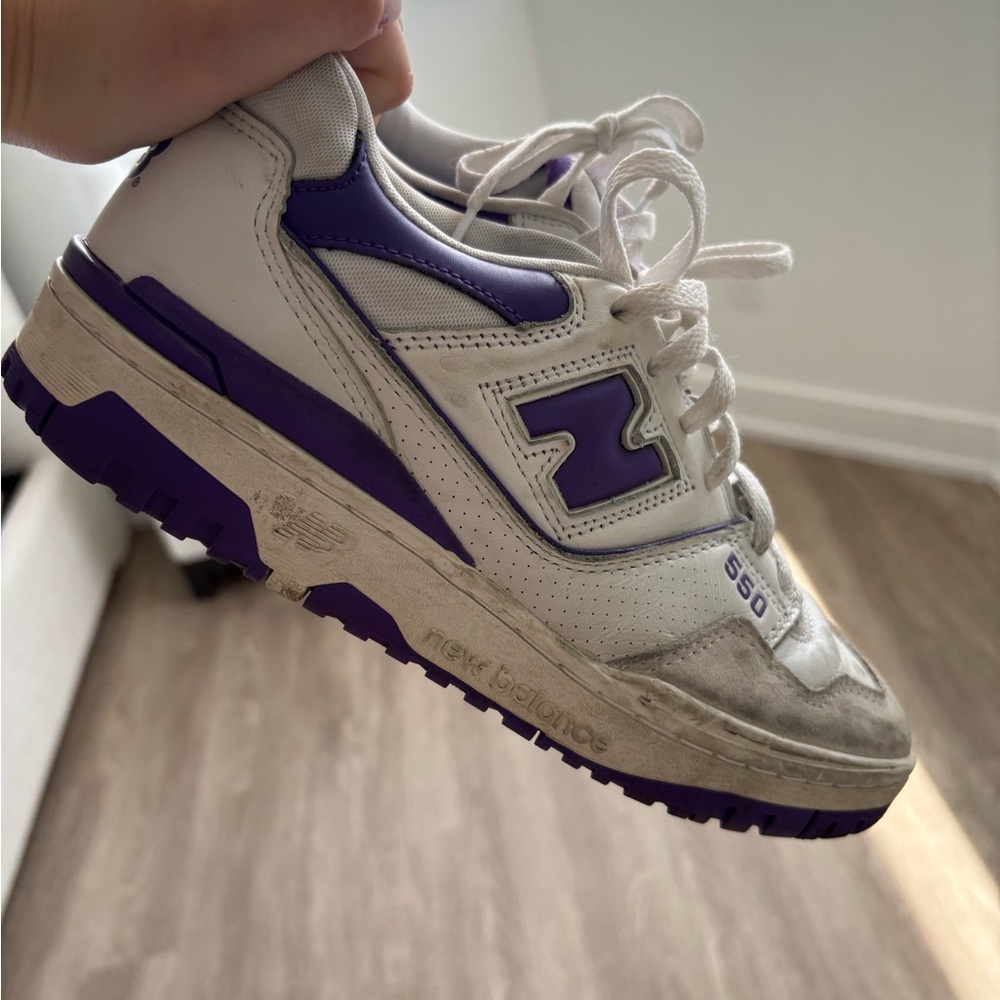 New Balance White and Purple Retro Sneakers